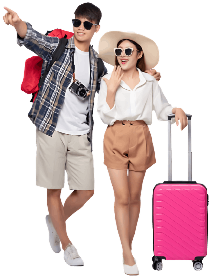 Happy travelers ready for their trip